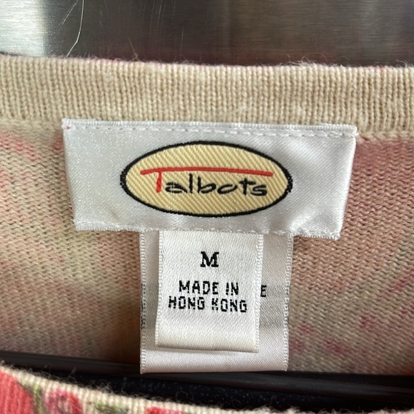 Talbots silk/ cashmere paisley print women’s size M sweater pink w/cream & green - Picture 2 of 10